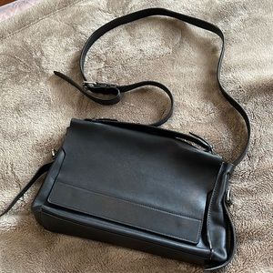 ALLSAINTS black leather adjustable crossbody bag